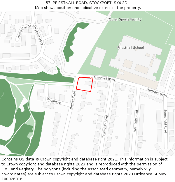 57, PRIESTNALL ROAD, STOCKPORT, SK4 3DL: Location map and indicative extent of plot