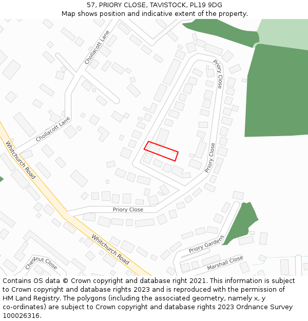 57, PRIORY CLOSE, TAVISTOCK, PL19 9DG: Location map and indicative extent of plot