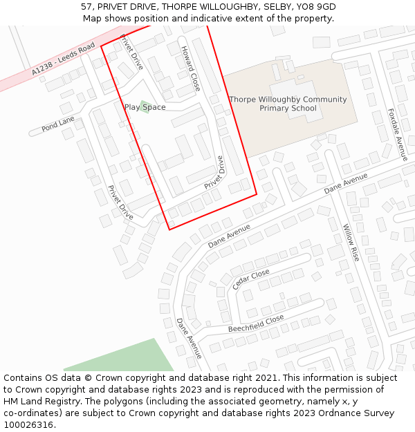 57, PRIVET DRIVE, THORPE WILLOUGHBY, SELBY, YO8 9GD: Location map and indicative extent of plot