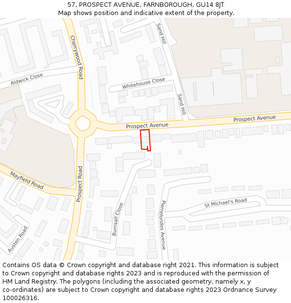 57, PROSPECT AVENUE, FARNBOROUGH, GU14 8JT: Location map and indicative extent of plot