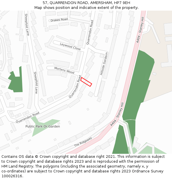 57, QUARRENDON ROAD, AMERSHAM, HP7 9EH: Location map and indicative extent of plot