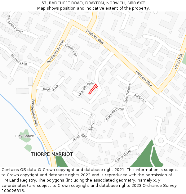 57, RADCLIFFE ROAD, DRAYTON, NORWICH, NR8 6XZ: Location map and indicative extent of plot