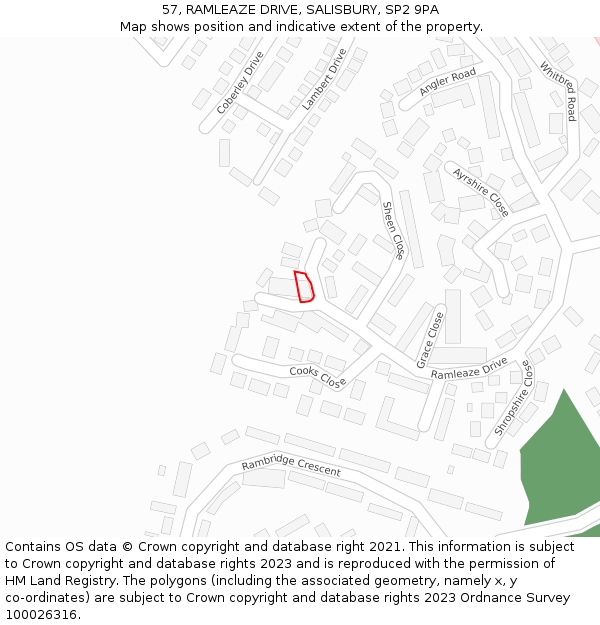 57, RAMLEAZE DRIVE, SALISBURY, SP2 9PA: Location map and indicative extent of plot