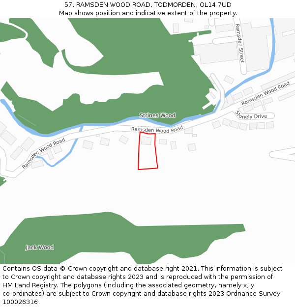 57, RAMSDEN WOOD ROAD, TODMORDEN, OL14 7UD: Location map and indicative extent of plot