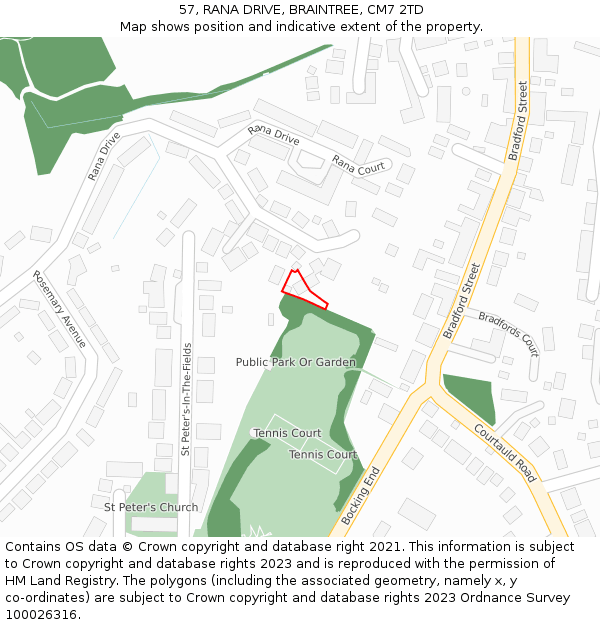 57, RANA DRIVE, BRAINTREE, CM7 2TD: Location map and indicative extent of plot