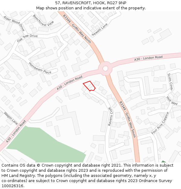 57, RAVENSCROFT, HOOK, RG27 9NP: Location map and indicative extent of plot