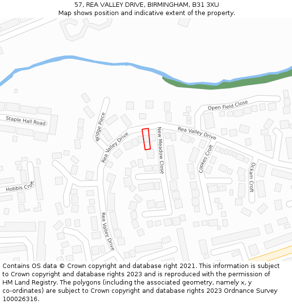 57, REA VALLEY DRIVE, BIRMINGHAM, B31 3XU: Location map and indicative extent of plot