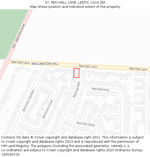57, RED HALL LANE, LEEDS, LS14 2EF: Location map and indicative extent of plot