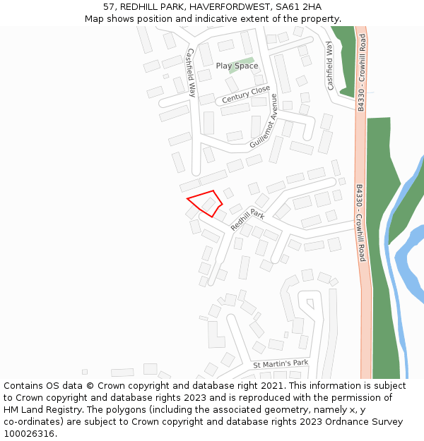 57, REDHILL PARK, HAVERFORDWEST, SA61 2HA: Location map and indicative extent of plot