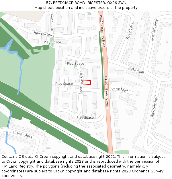 57, REEDMACE ROAD, BICESTER, OX26 3WN: Location map and indicative extent of plot