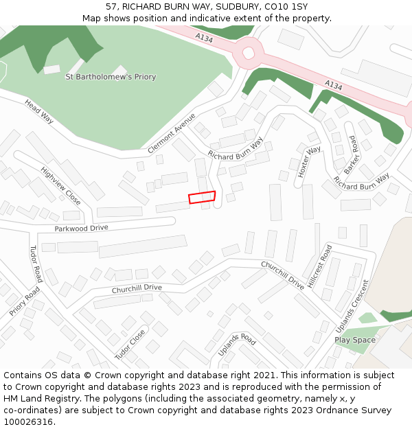 57, RICHARD BURN WAY, SUDBURY, CO10 1SY: Location map and indicative extent of plot