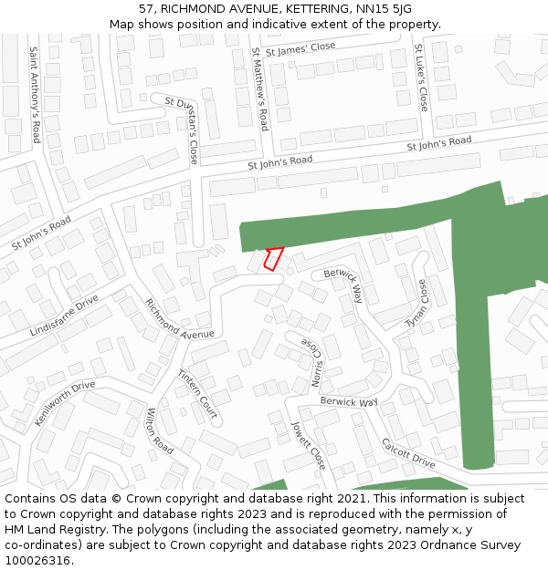 57, RICHMOND AVENUE, KETTERING, NN15 5JG: Location map and indicative extent of plot