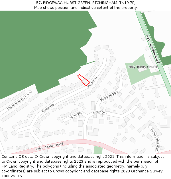57, RIDGEWAY, HURST GREEN, ETCHINGHAM, TN19 7PJ: Location map and indicative extent of plot