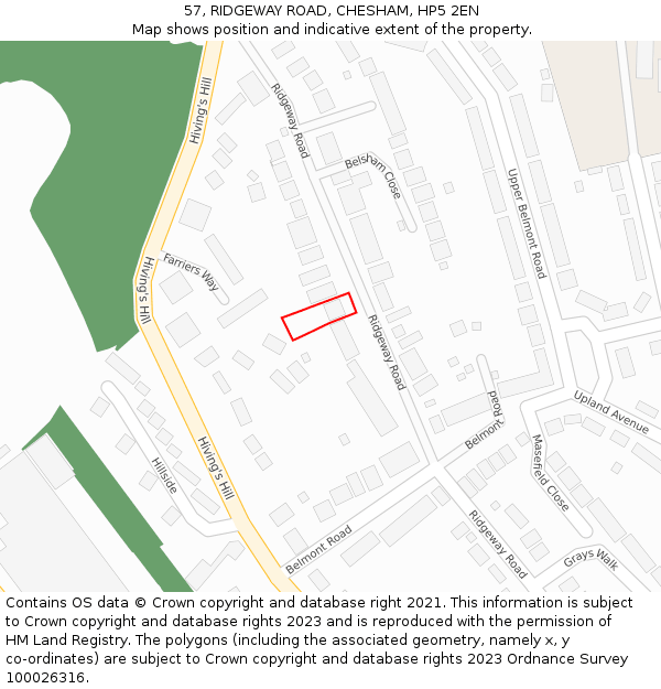 57, RIDGEWAY ROAD, CHESHAM, HP5 2EN: Location map and indicative extent of plot