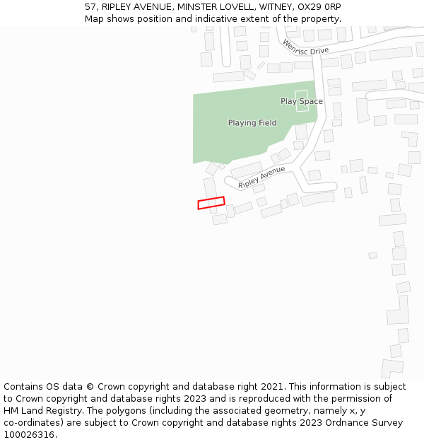 57, RIPLEY AVENUE, MINSTER LOVELL, WITNEY, OX29 0RP: Location map and indicative extent of plot