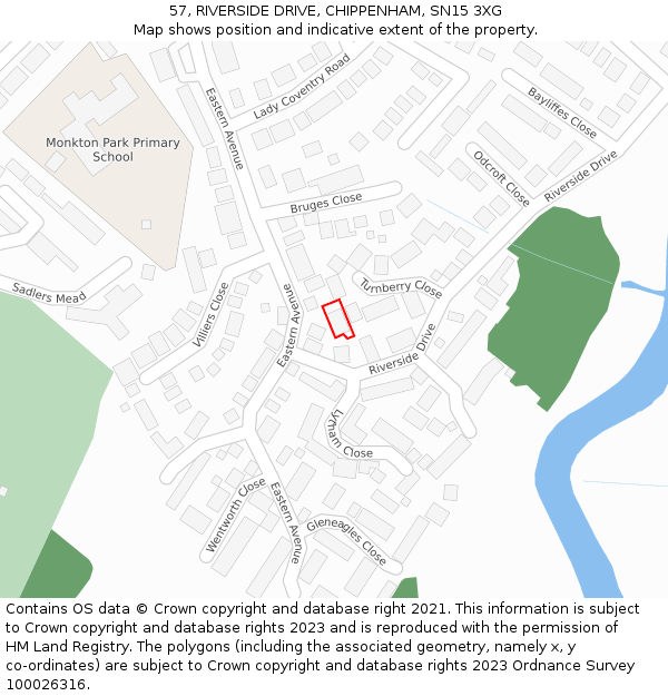 57, RIVERSIDE DRIVE, CHIPPENHAM, SN15 3XG: Location map and indicative extent of plot