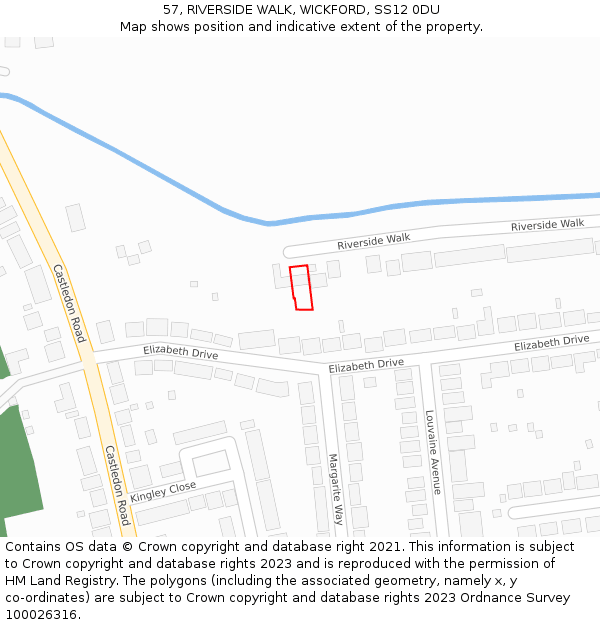 57, RIVERSIDE WALK, WICKFORD, SS12 0DU: Location map and indicative extent of plot