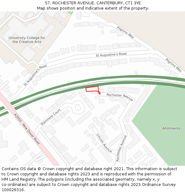 57, ROCHESTER AVENUE, CANTERBURY, CT1 3YE: Location map and indicative extent of plot