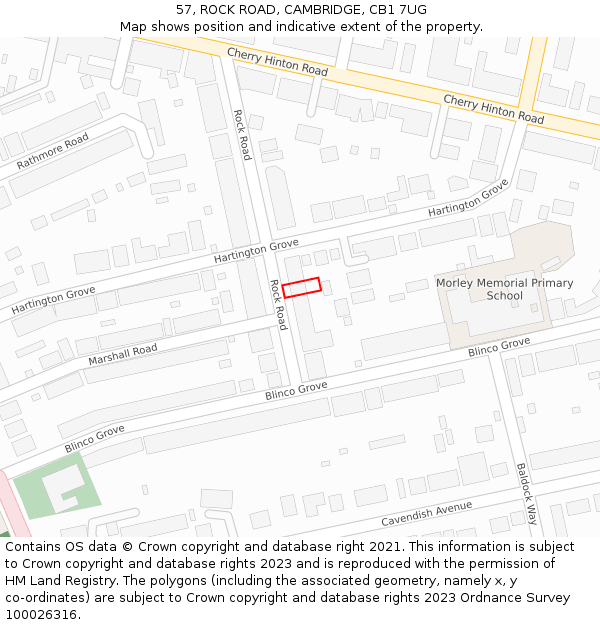 57, ROCK ROAD, CAMBRIDGE, CB1 7UG: Location map and indicative extent of plot