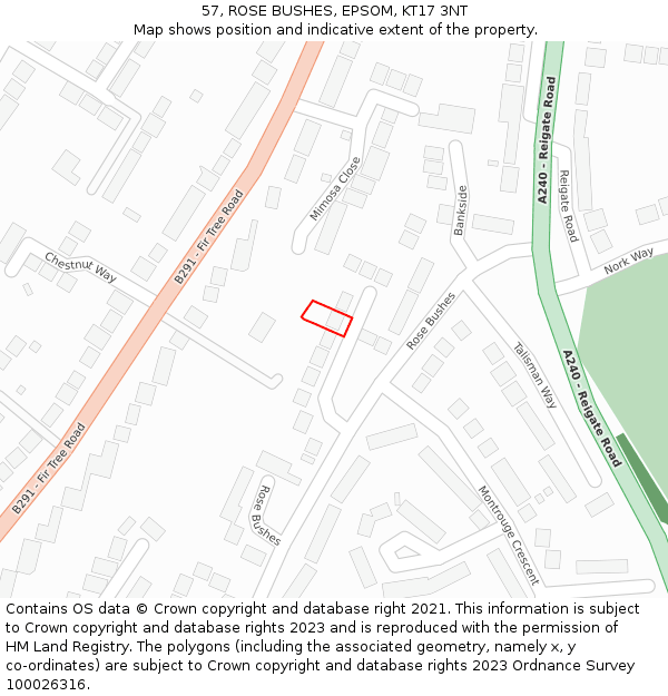 57, ROSE BUSHES, EPSOM, KT17 3NT: Location map and indicative extent of plot