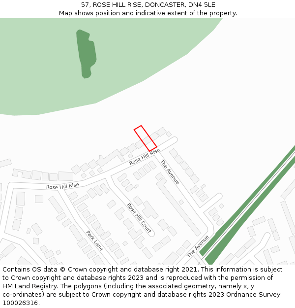 57, ROSE HILL RISE, DONCASTER, DN4 5LE: Location map and indicative extent of plot