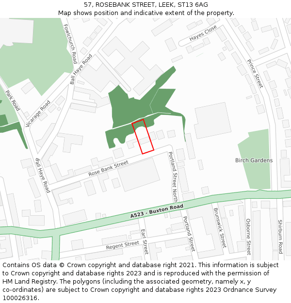 57, ROSEBANK STREET, LEEK, ST13 6AG: Location map and indicative extent of plot