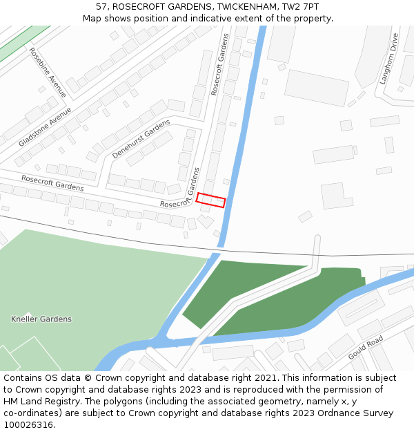 57, ROSECROFT GARDENS, TWICKENHAM, TW2 7PT: Location map and indicative extent of plot