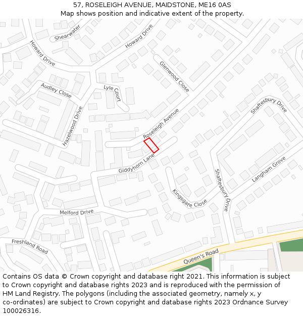 57, ROSELEIGH AVENUE, MAIDSTONE, ME16 0AS: Location map and indicative extent of plot