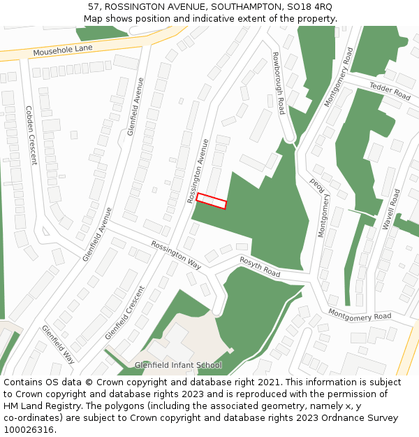 57, ROSSINGTON AVENUE, SOUTHAMPTON, SO18 4RQ: Location map and indicative extent of plot