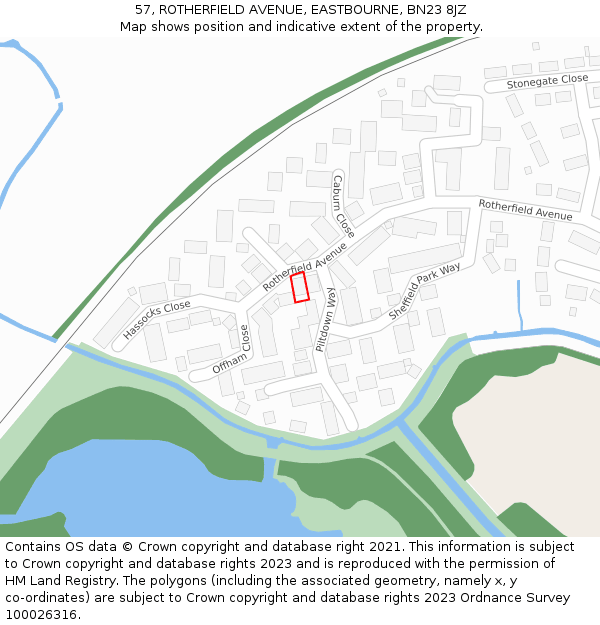 57, ROTHERFIELD AVENUE, EASTBOURNE, BN23 8JZ: Location map and indicative extent of plot