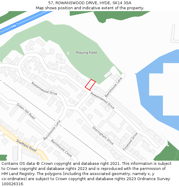 57, ROWANSWOOD DRIVE, HYDE, SK14 3SA: Location map and indicative extent of plot
