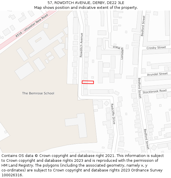 57, ROWDITCH AVENUE, DERBY, DE22 3LE: Location map and indicative extent of plot