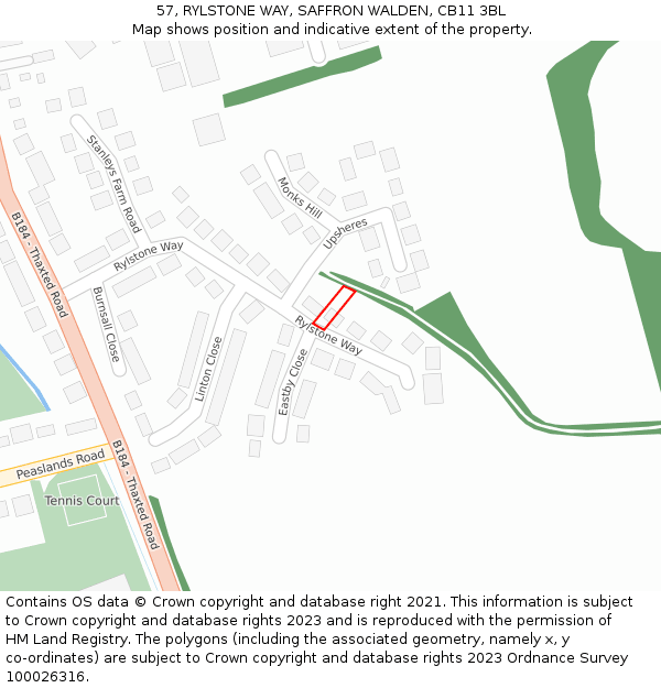 57, RYLSTONE WAY, SAFFRON WALDEN, CB11 3BL: Location map and indicative extent of plot