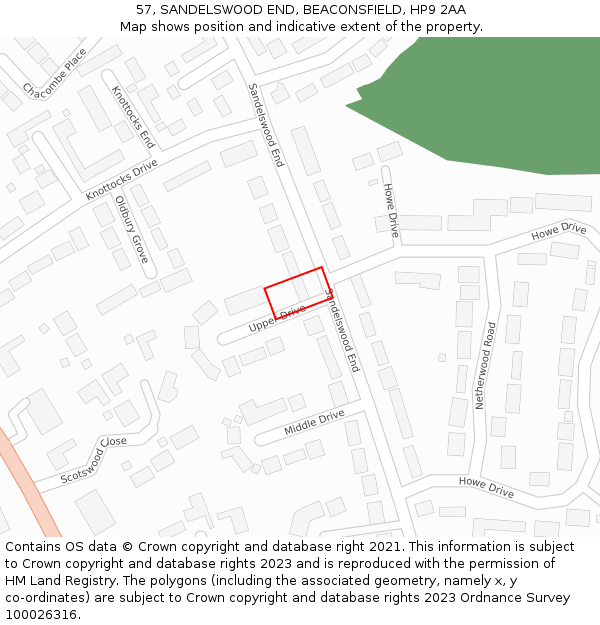 57, SANDELSWOOD END, BEACONSFIELD, HP9 2AA: Location map and indicative extent of plot