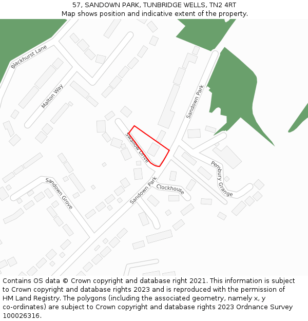 57, SANDOWN PARK, TUNBRIDGE WELLS, TN2 4RT: Location map and indicative extent of plot