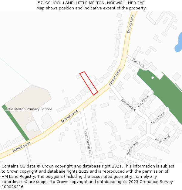 57, SCHOOL LANE, LITTLE MELTON, NORWICH, NR9 3AE: Location map and indicative extent of plot