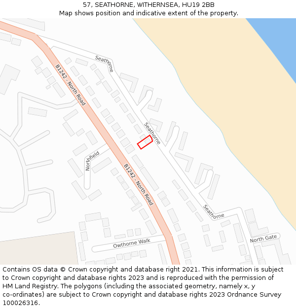 57, SEATHORNE, WITHERNSEA, HU19 2BB: Location map and indicative extent of plot