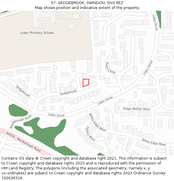 57, SEDGEBROOK, SWINDON, SN3 6EZ: Location map and indicative extent of plot