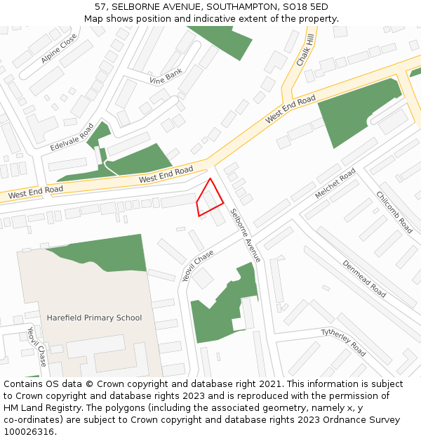 57, SELBORNE AVENUE, SOUTHAMPTON, SO18 5ED: Location map and indicative extent of plot