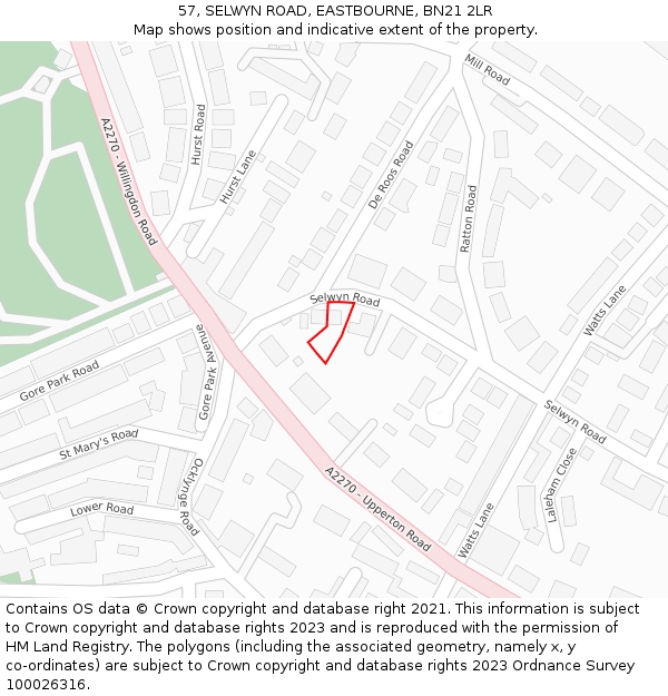 57, SELWYN ROAD, EASTBOURNE, BN21 2LR: Location map and indicative extent of plot
