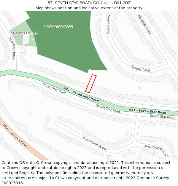 57, SEVEN STAR ROAD, SOLIHULL, B91 2BZ: Location map and indicative extent of plot