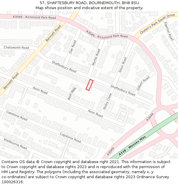 57, SHAFTESBURY ROAD, BOURNEMOUTH, BH8 8SU: Location map and indicative extent of plot