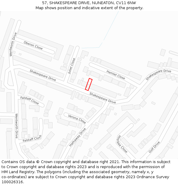 57, SHAKESPEARE DRIVE, NUNEATON, CV11 6NW: Location map and indicative extent of plot