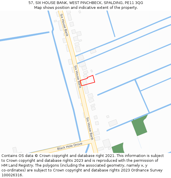 57, SIX HOUSE BANK, WEST PINCHBECK, SPALDING, PE11 3QG: Location map and indicative extent of plot