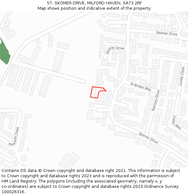 57, SKOMER DRIVE, MILFORD HAVEN, SA73 2RF: Location map and indicative extent of plot