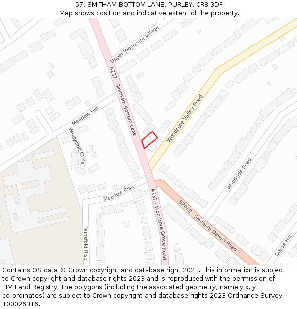 57, SMITHAM BOTTOM LANE, PURLEY, CR8 3DF: Location map and indicative extent of plot