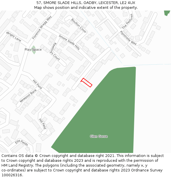 57, SMORE SLADE HILLS, OADBY, LEICESTER, LE2 4UX: Location map and indicative extent of plot