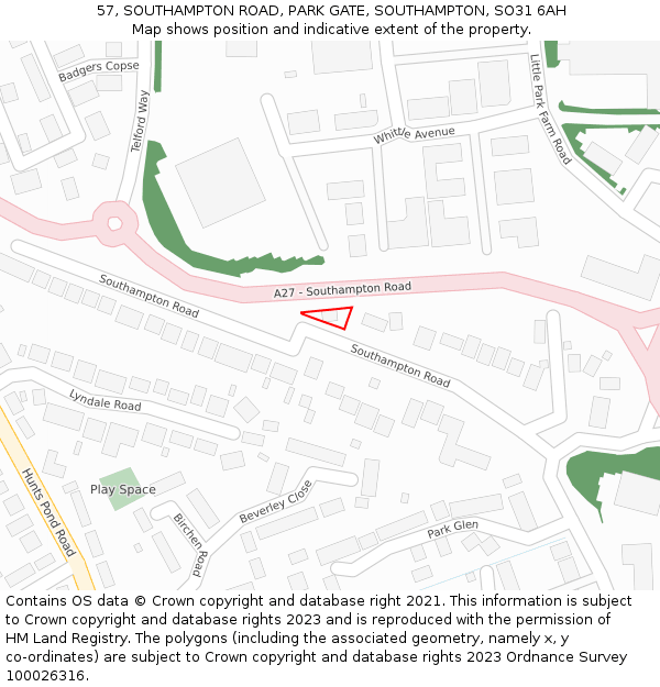 57, SOUTHAMPTON ROAD, PARK GATE, SOUTHAMPTON, SO31 6AH: Location map and indicative extent of plot