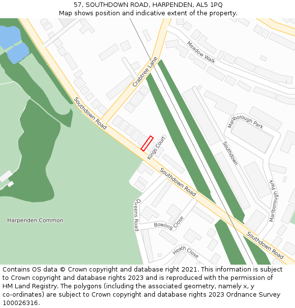 57, SOUTHDOWN ROAD, HARPENDEN, AL5 1PQ: Location map and indicative extent of plot