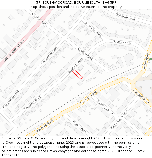 57, SOUTHWICK ROAD, BOURNEMOUTH, BH6 5PR: Location map and indicative extent of plot